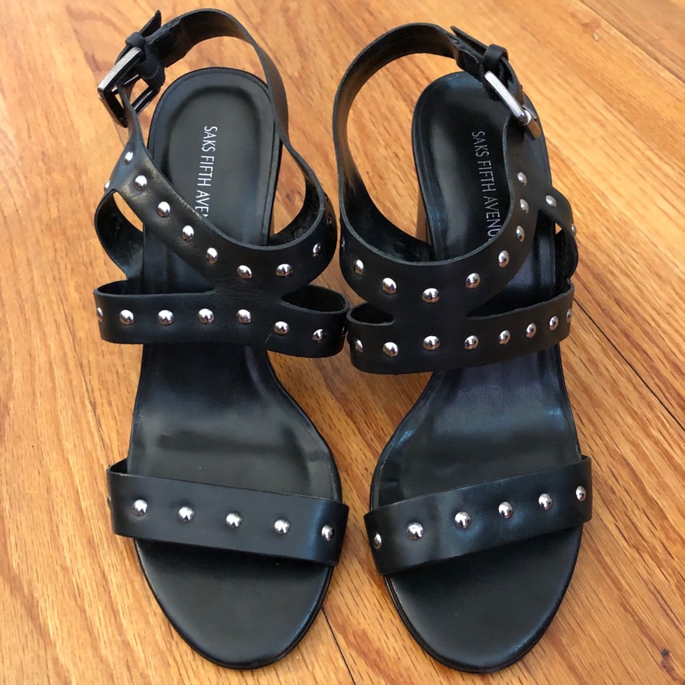 Saks Fifth Avenue Studded Black Leather Sandals
